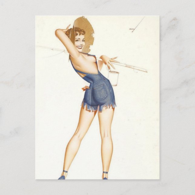Vacker vintage pinuppflickonst vykort (Framsida)