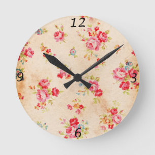 Vacker vintage ro och andra blommor rund klocka
