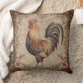 Vacker vintage tupp och blommönster kudde