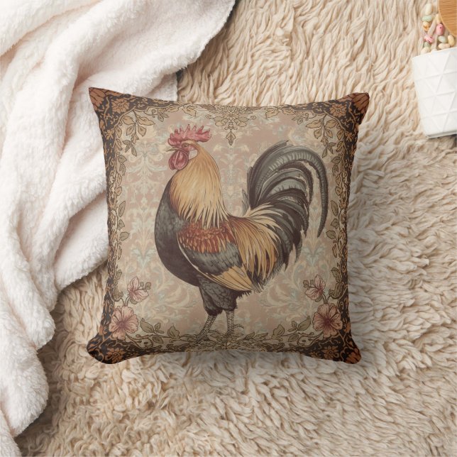 Vacker vintage tupp och blommönster kudde (Filt)