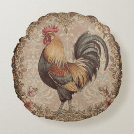 Vacker vintage tupp och blommönster rund kudde