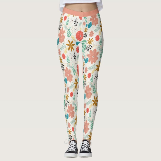 Vacker vintageblommig mönster blomsterdesign yoga leggings (Framsida)