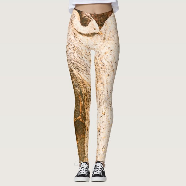 Vacker vintageillustration av vit påfågel leggings (Framsida)