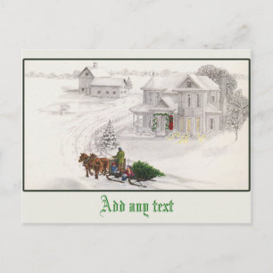 Vacker vintageillustration Snöig scen Vykort