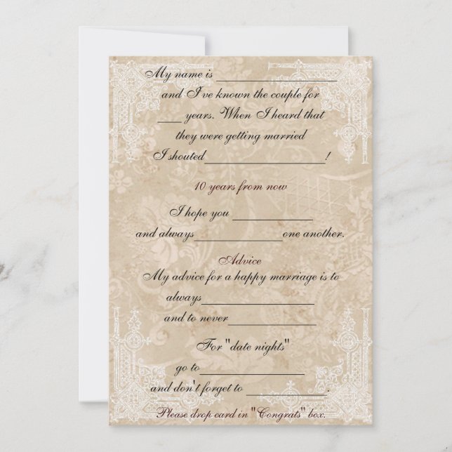 Vacker vintagepapper vit spetsrådgivande kommentar inbjudningar (Framsida)