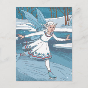 Vacker vinter- isdansande älva i skogen vykort