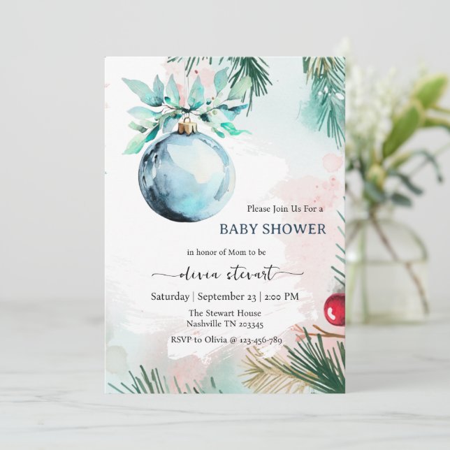 Vacker vinter jul pojke Baby Shower Inbjudningar (Stående Fram)