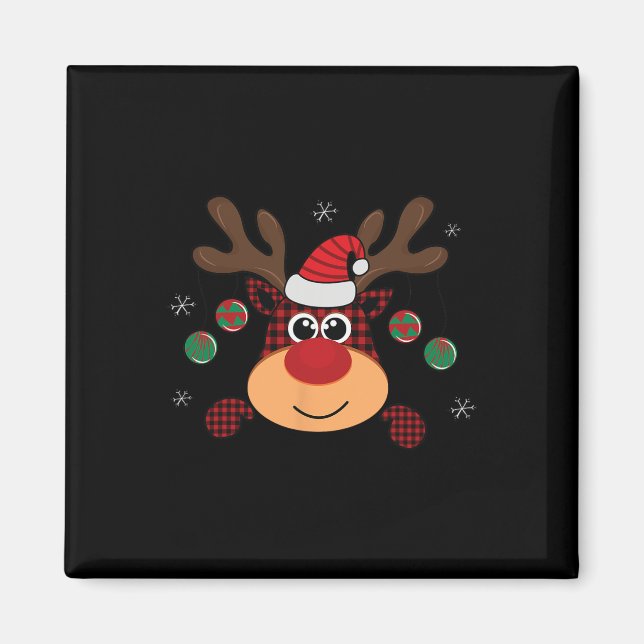 Vacker vinter röd buffel1 plaid hoppande hjort  magnet (Framsidan)