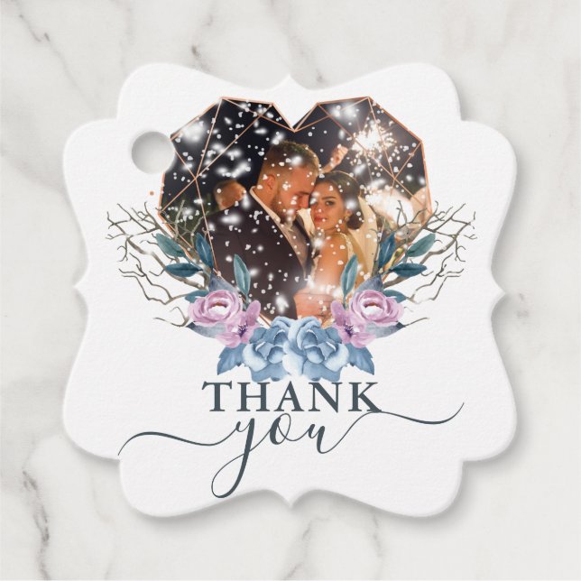 Vacker vinterbröllop tack gåvor etiketter (Framsida)