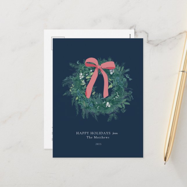 Vacker vinterkrans familjehelgpostkort helg vykort (Fram/Back In Situ)