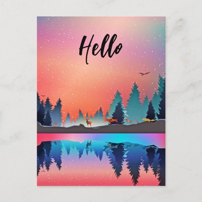 Vacker vintersjö med hjortar Hej Vykort (Framsida)