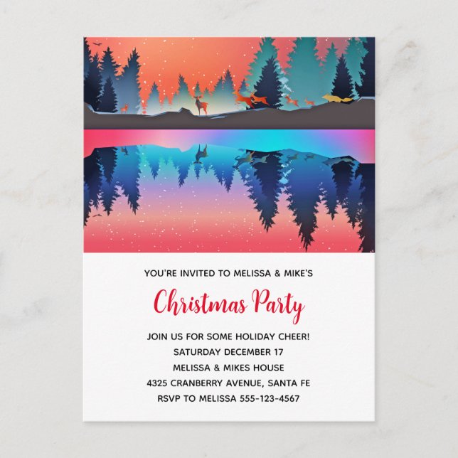 Vacker vintersjö med hjortar jul inbjudan vykort (Framsida)