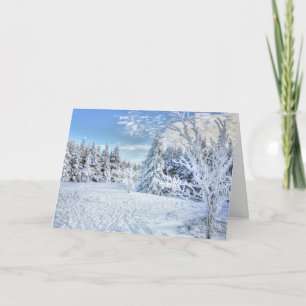 Vacker vintersnö skogsscen kort