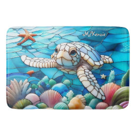 Vacker vit Baby Sea Turtle Swimming Badrumsmatta