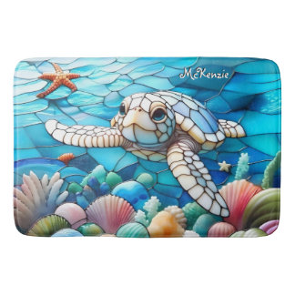 Vacker vit Baby Sea Turtle Swimming Badrumsmatta