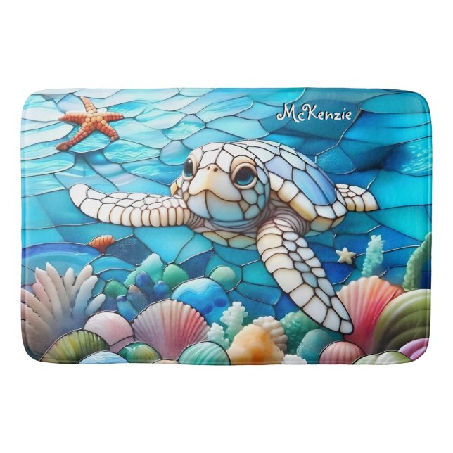Vacker vit Baby Sea Turtle Swimming Badrumsmatta (Framsidan)