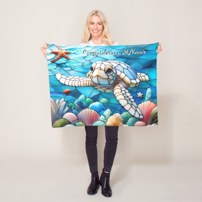 Vacker vit Baby Sea Turtle Swimming Fleecefilt (På plats)