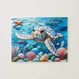 Vacker vit Baby Sea Turtle Swimming Pussel