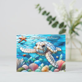 Vacker vit Baby Sea Turtle Swimming Vykort