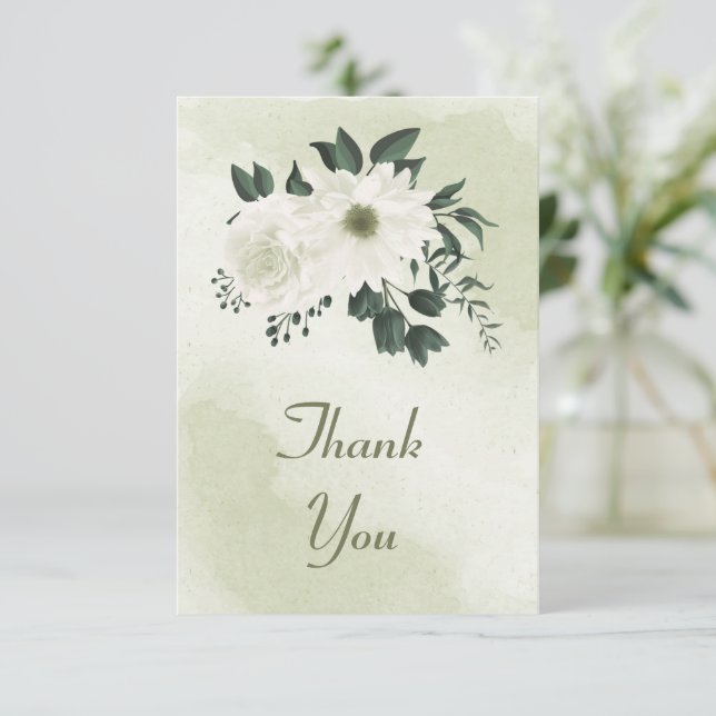 vacker vit blommigt grön tack kort (Stående Fram)