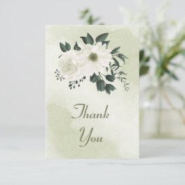 vacker vit blommigt grön tack kort