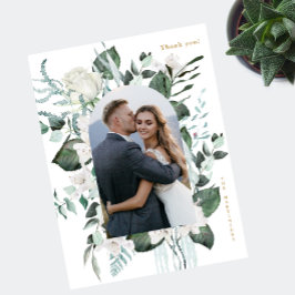 Vacker vit blomsterfoto tack för bröllopet vykort