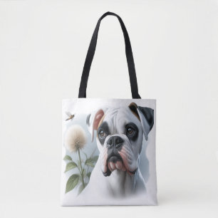 Vacker vit boxerhund med natur som tema tygkasse