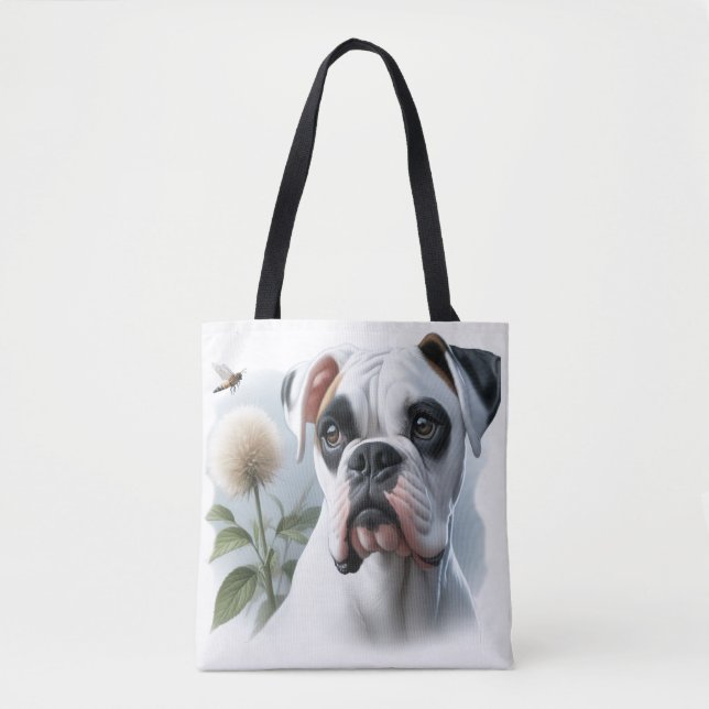 Vacker vit boxerhund med natur som tema tygkasse (Framsida)