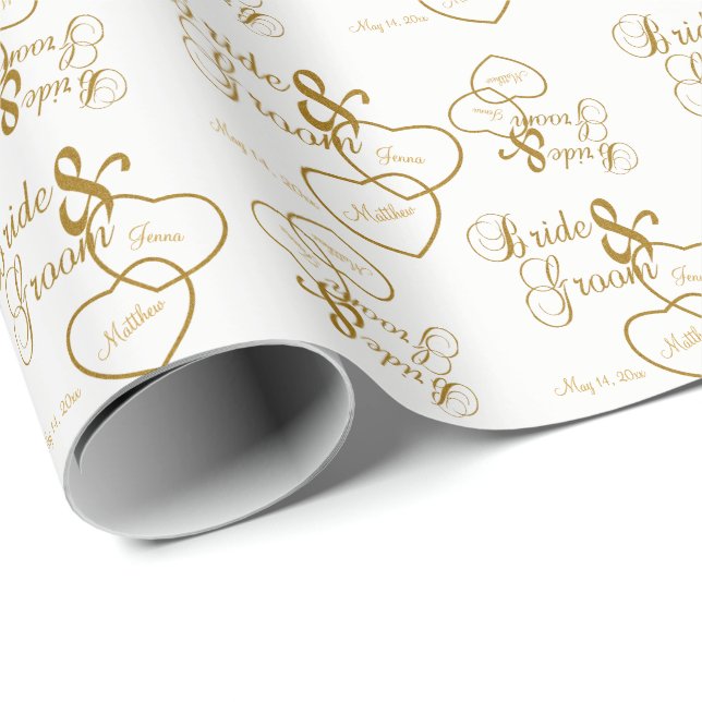 Vacker vit Bröllop med Guld Script Lettering Presentpapper (Rullad Hörn)