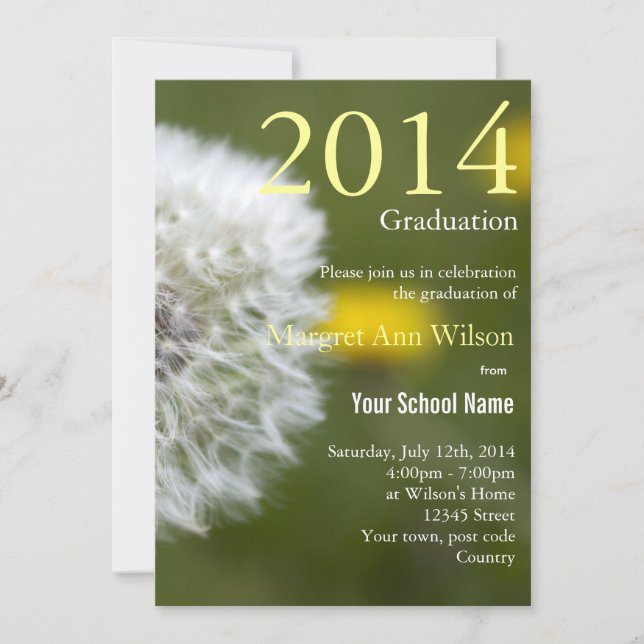 Vacker, vit dandelion-fröhuvud studenten inbjudningar (Framsida)