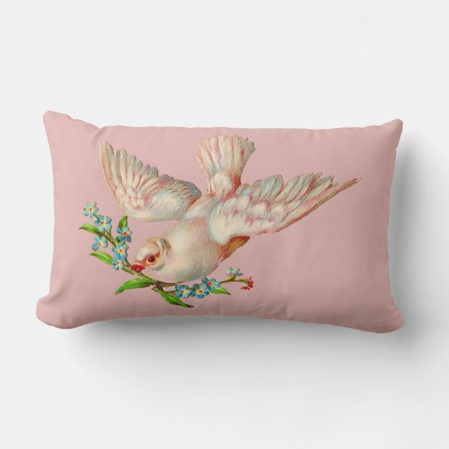 vacker vit duva med sprit i munnen lumbarkudde (Framsida)