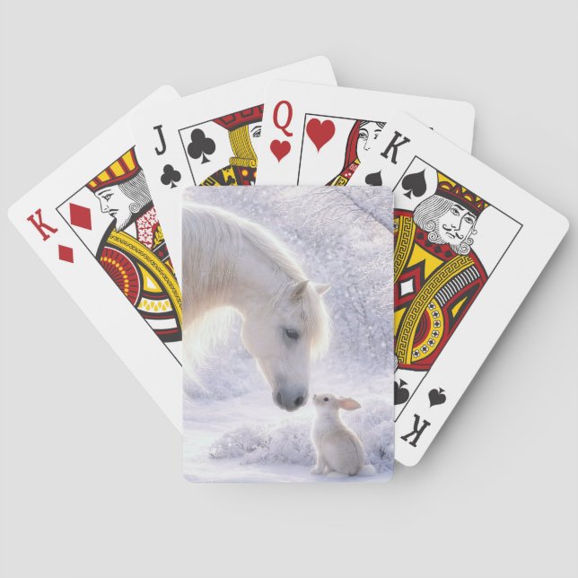 Vacker vit häst kanin och snö  casinokort (Baksidan)