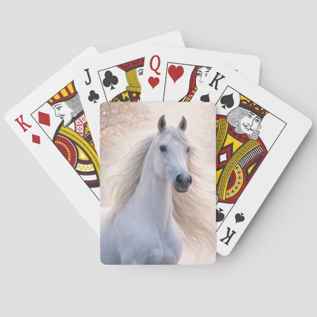 Vacker vit häst med flödande man  casinokort (Baksidan)