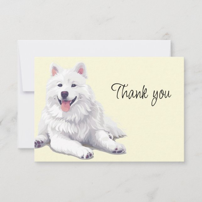Vacker vit hund Samoyed eller Eskimo tack Kort (Framsida)