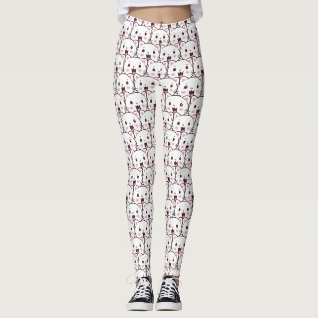 Vacker vit katt ansikte serie mönster leggings (Framsida)