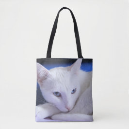 Vacker vit katt/Lägg till ditt husdjurs foto Tygkasse