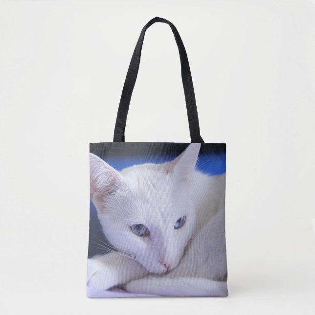 Vacker vit katt/Lägg till ditt husdjurs foto Tygkasse (Framsida)