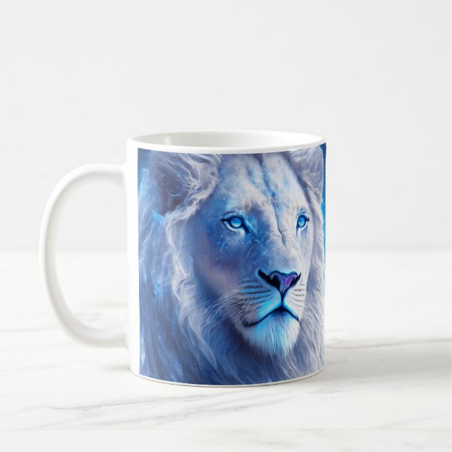 Vacker vit mystisk lejon med blåa ögon   kaffemugg (Vänster)
