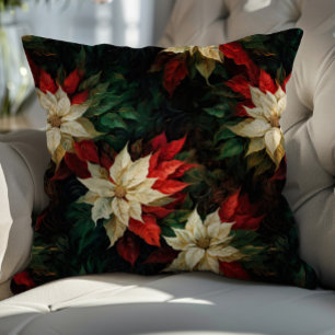 Vacker vit och Röda Poinsettias Illustration Kudde