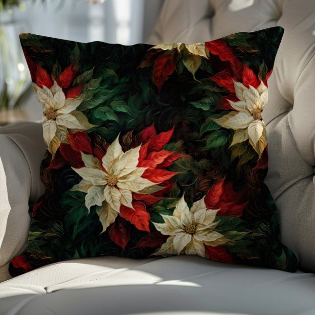 Vacker vit och Röda Poinsettias Illustration Kudde (Skapare uppladdad)