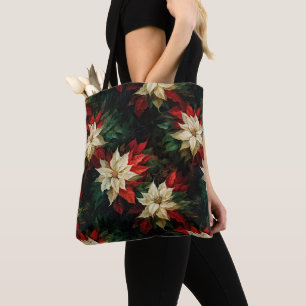 Vacker vit och Röda Poinsettias Illustration Tygkasse