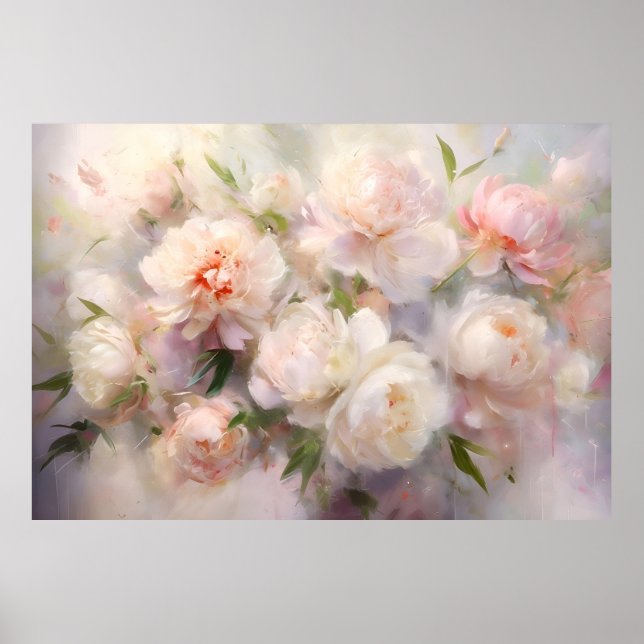 Vacker vit och rosa peonivårmålning poster (Framsidan)
