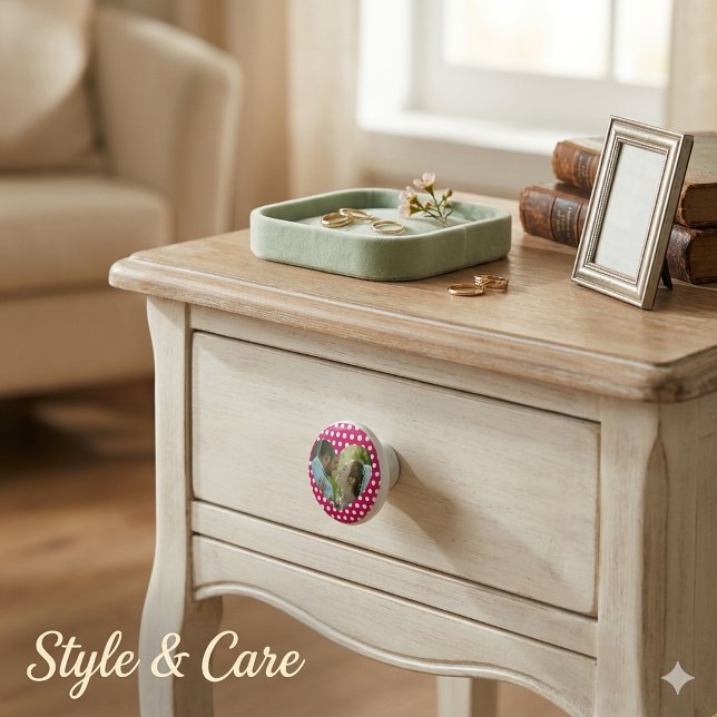Vacker vit prick röd ros hjärta bild knopp (Beautiful White Dot Red Rose Heart Image Ceramic Knob)