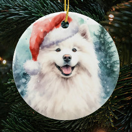 Vacker vit samoyed Watercolor jul Julgransprydnad Keramik