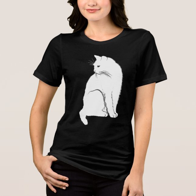 Vacker vit Sitta Cat T Shirt (Framsida)