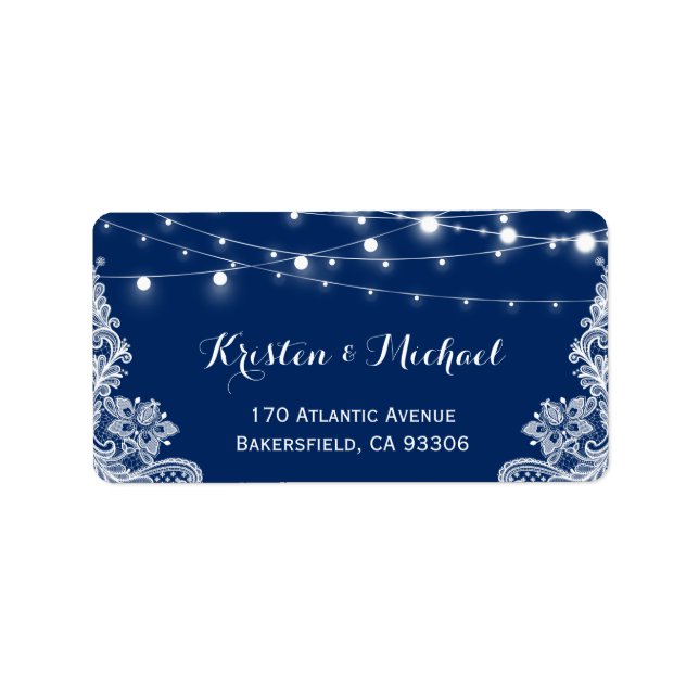 Vacker vit Snöre String Ljus marin Blue Adressetikett (Framsidan)