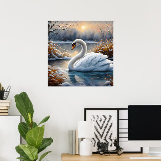 Vacker Vit Svan På En Sjö Poster
