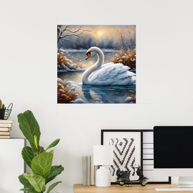 Vacker Vit Svan På En Sjö Poster (Hemmakontoret)