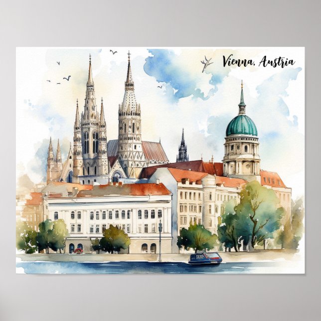 Vacker vy över Wien Österrike Stadsmålning Poster (Framsidan)