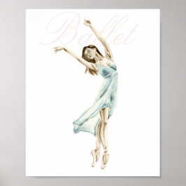Vacker Watercolor Ballerina White, Ballet Poster